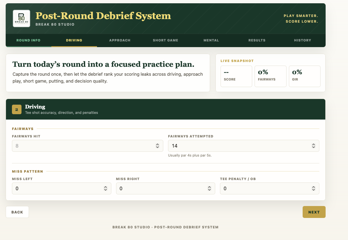 Driving accuracy inputs in the Post-Round Debrief System